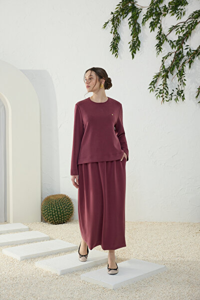 Aker Burgundy Wide Elastic Detailed Skirt