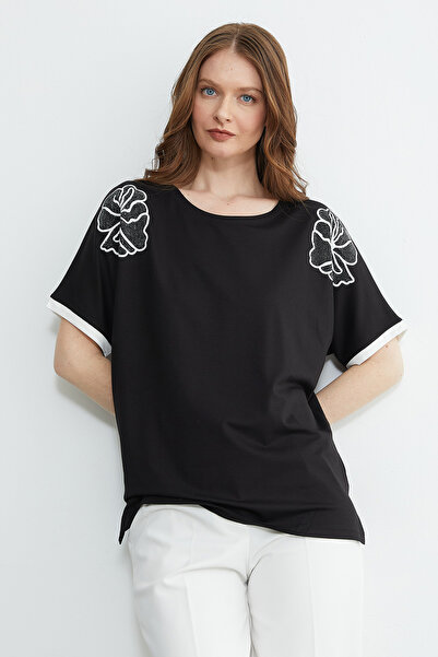 Fulla Moda Φαρδύ μπλουζάκι με στάμπα λουλουδιών και πέτρες