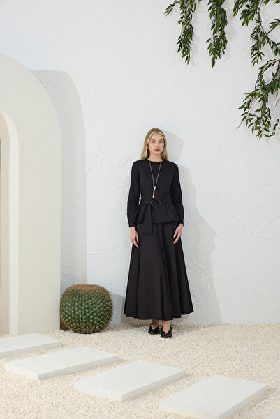 Aker Black Adjustable Buckle Detail Blouse