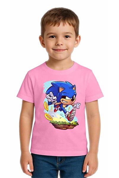 SEDİRLİ تي شيرت سونيك مطبوع للأطفال للجنسين، مصنوع من قماش قطني ممشط قطن