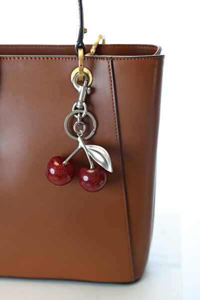 E MODA Sparkling Cherry Figured Accessory Bag – with Silver Leaf Detail