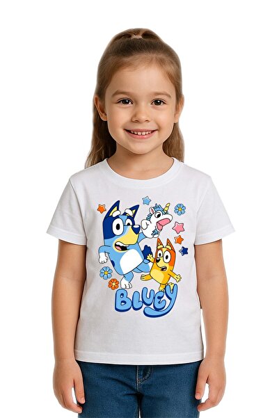 SEDİRLİ Unisex Bluey baskılı Çocuk Tişört pamuklu penye kumaş