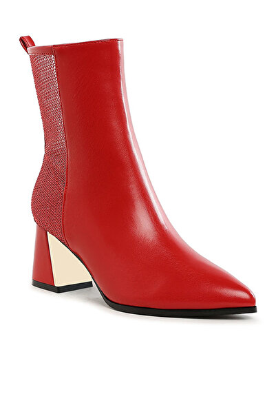 london Rag Women Mesh Detail Pointy Ankle Boots in Red