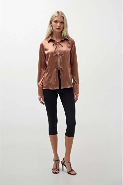 Maison Laudace Lacing Detail Satin Dark Shirt