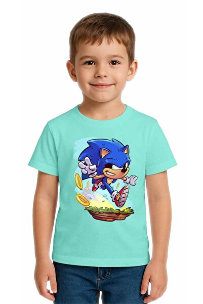 SEDİRLİ تي شيرت سونيك مطبوع للأطفال للجنسين، مصنوع من قماش قطني ممشط قطن