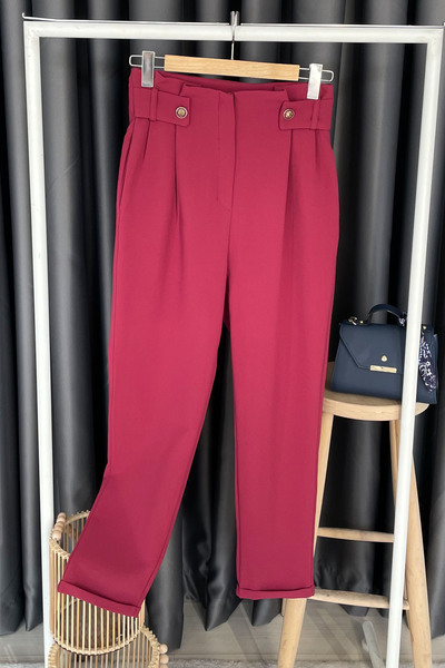 Miyore Double Leg Detail Pleated Trousers - Claret Red Bordo