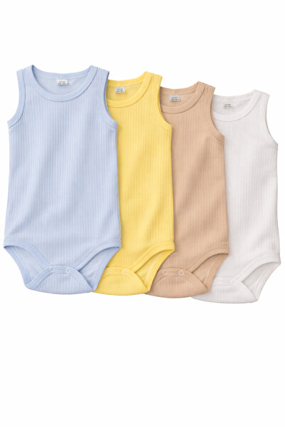 Bulut Anne ve Çocuk Askılı çıtçıtlı body 4'lü paket renkli raporlu esnek kuma...