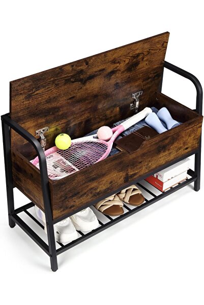 Garvee مقعد تخزين أحذية عتيق للمدخل - حجرة مخفية قابلة للرفع - إطار معدني ورف...
