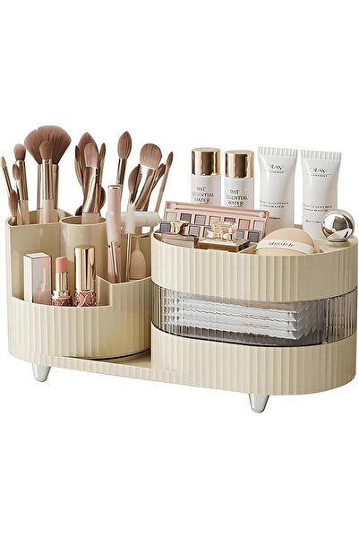 Arabest منظم مكياج دوار بتصميم بسيط، وحدة تخزين مستحضرات تجميل دوارة بثلاثة م...