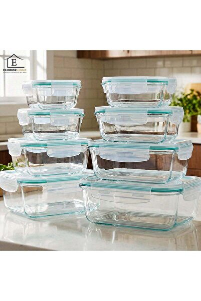 Elindor Set of 8 Elindor® Glass Food Containers, Kitchen Ingredient Container...