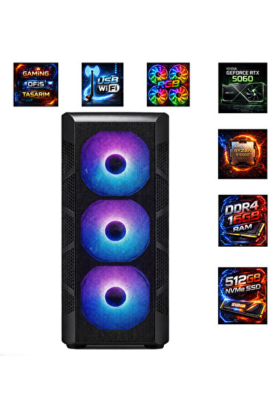 COMLOJI GA High-Perf Gaming Ryzen 5 5500 RTX5060 16GB DDR4 RAM 512GB M.2 NVMe...