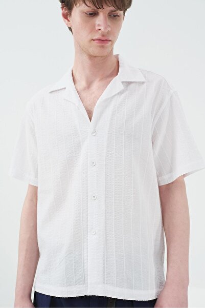 GIESTO Textured Gofre White Shirt