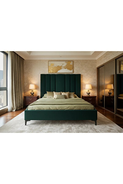 MarketMob Pat Deja Vu 160x200 cm din catifea verde cu somieră inclusă