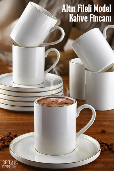 GİNZAMAİSON 6 Kişilik Altın Fileli 12 Parça Kahve Fincan Takımı