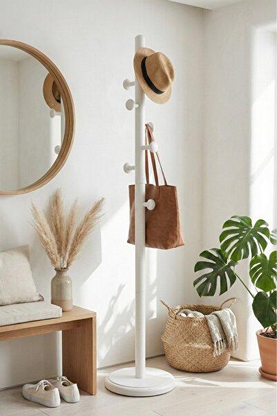 Woodenbend Matteo Mat Lake Beyaz Ahşap Askılık 178 cm Masif Kayın Ayaklı Elbi...