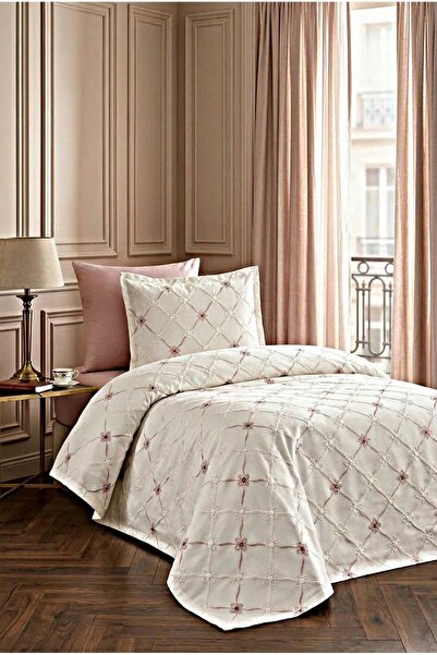 miar home perde tekstil Single Patterned Pink Detailed Bedspread Set Includin...