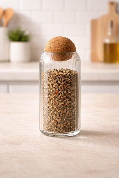 Kitchen Way Borosilicate Line Patterned 1000ml Jar with Cork Lid Kw-085