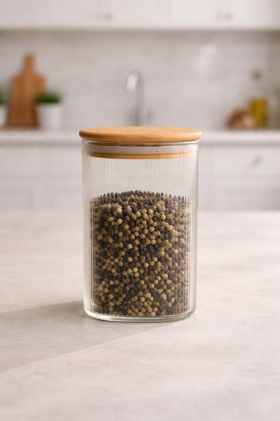 Kitchen Way Bamboo Gasketed Borosilicate 1 Liter Square Striped Jars Kw-115