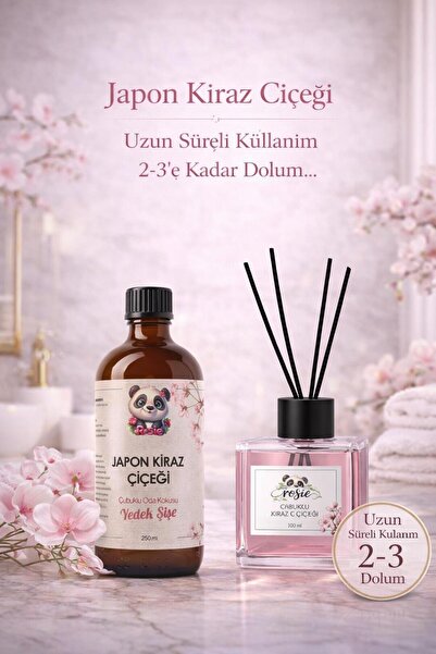 Rosie Japon Kiraz Çiçeği Çubuklu Oda Kokusu 250 ml Refil ve 100 ml Difüzör Şişe
