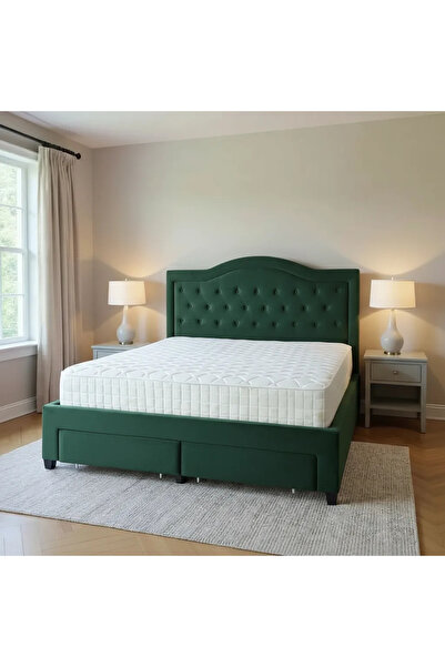 MarketMob Pat Terasino verde 160x200 cm cu 4 sertare, catifea, inclusă somieră