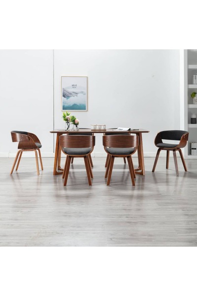 Concept Scaune de bucătărie, 6 buc, gri, lemn curbat și material textil