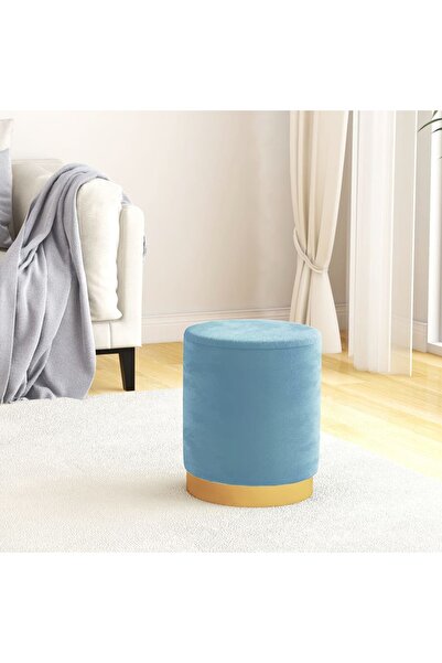 Concept Taburet depozitare rotund, albastru deschis, catifea