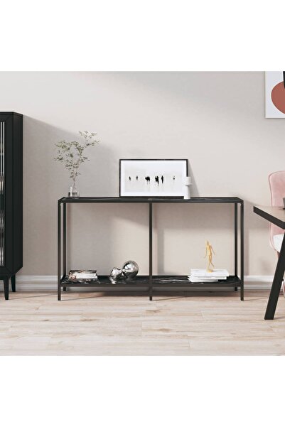 Concept Τραπέζι κονσόλας, μαύρο, 140x35x75,5 cm, σκληρυμένο γυαλί
