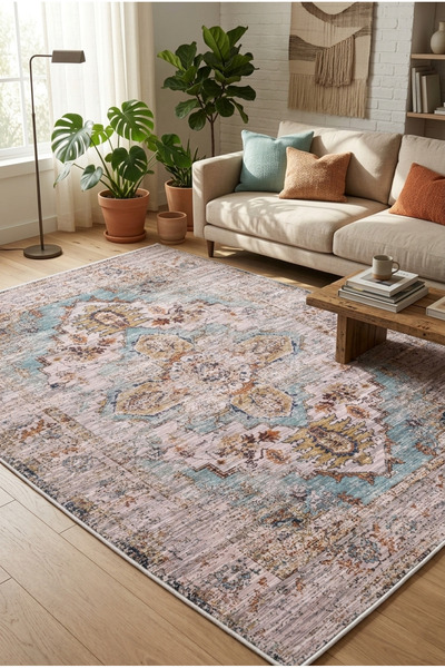 eco concept Mitos Serisi Dijital Baskı Halı Etnik Retro Desen Mutfak Halı Yık...