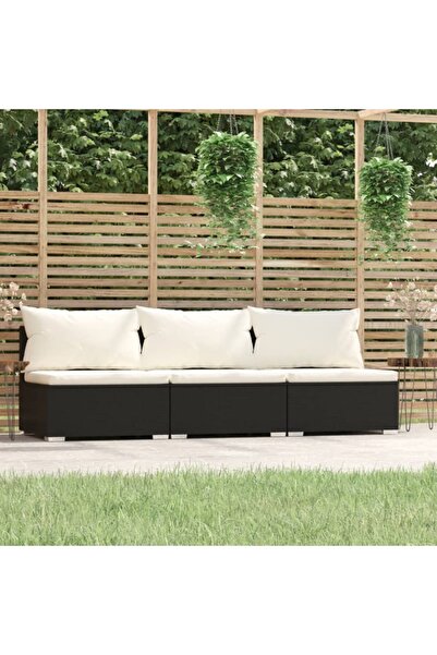 Concept Τριθέσιος καναπές με μαξιλάρια, μαύρος, πολυρατάν