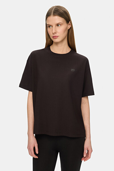 UCLA FAYE Negru cu textură moale modal Material textil guler rotund cu imprim...