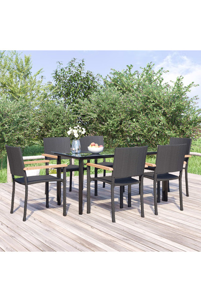 Concept Set mobilier de grădină, 7 piese, negru, poliratan