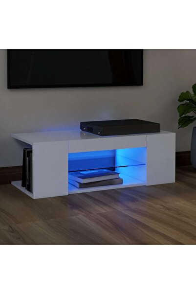 Concept Comodă TV cu lumini LED, alb, 90x39x30 cm