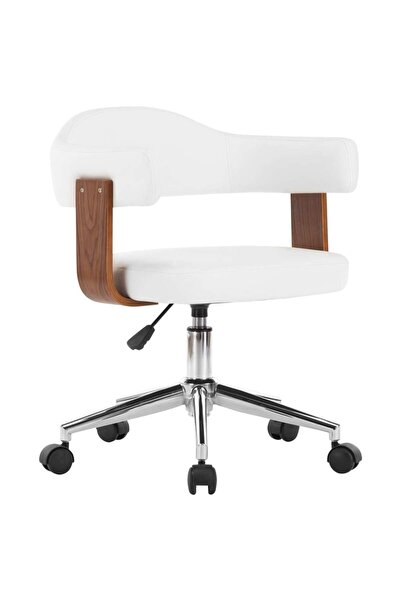 Concept Scaun de birou pivotant, alb, lemn curbat și piele ecologică