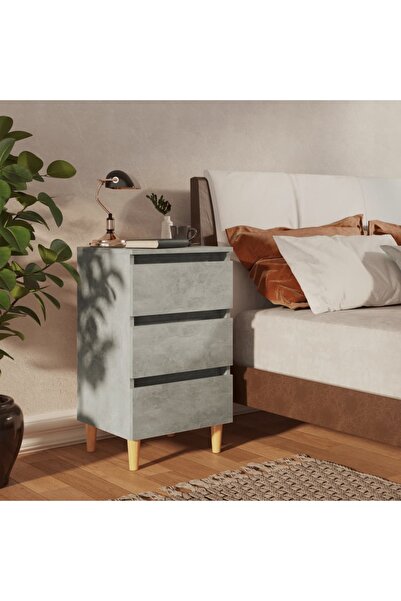 Concept Κομοδίνο με μασίφ ξύλινα πόδια, γκρι σκυροδέματος, 40x35x69 εκ.