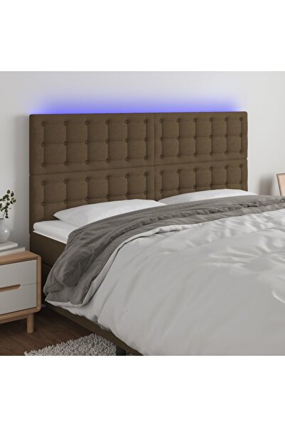 Concept Tăblie de pat cu LED, maro închis, 200x5x118/128 cm, textil