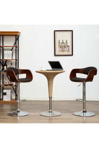 Concept Σκαμπό μπαρ, 2 τεμ., γκρι, καμπυλωτό ξύλο και ύφασμα