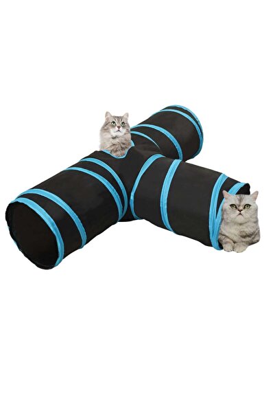 Concept Tunel pentru pisici 3 căi, negru și albastru, 90 cm, poliester