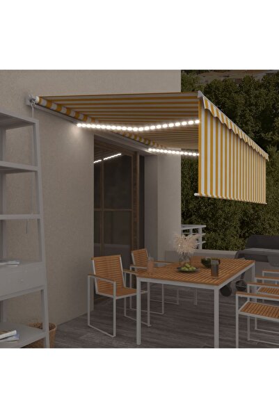 Concept Χειροκίνητη αναδιπλούμενη τέντα με στόρια και LED, κίτρινη & λευκή, 5...