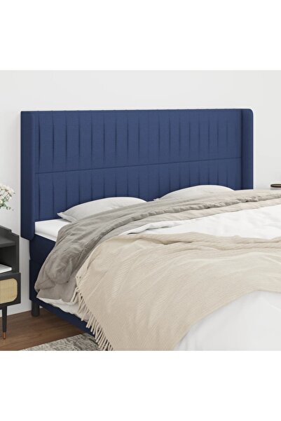 Concept Tăblie de pat cu aripioare, albastru, 203x16x118/128 cm, textil