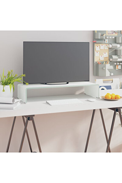 Concept Stativ TV/Suport monitor din sticlă, alb, 70x30x13 cm
