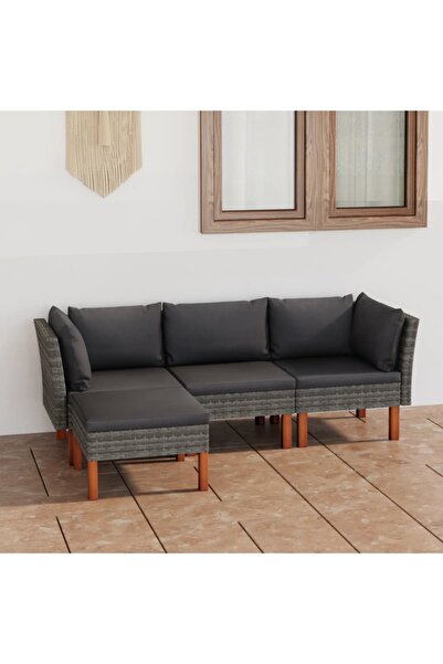 Concept Σετ επίπλων κήπου 4 τεμαχίων με μαξιλάρια, γκρι, πολυρατάν