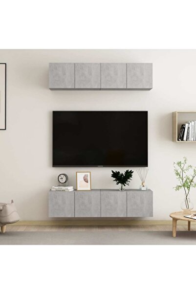 Concept Set comode TV, 4 piese, gri beton, 60x30x30 cm, PAL