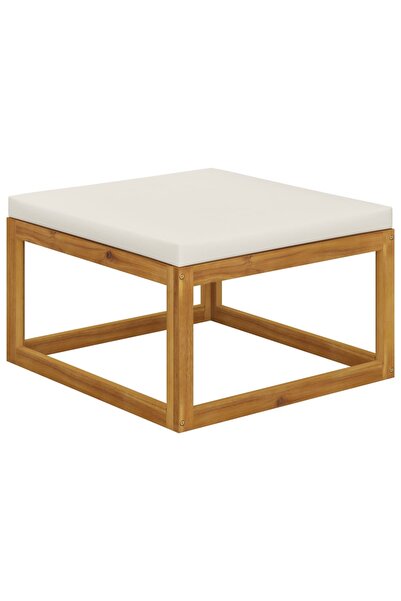 Concept Υποπόδιο, με Μαξιλάρι σε κρεμ λευκό χρώμα, μασίφ ξύλο ακακίας