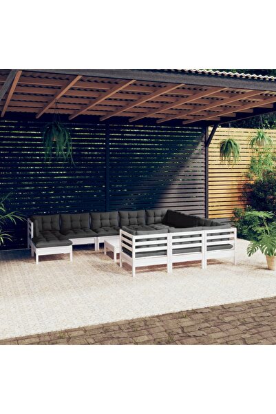 Concept Σετ επίπλων κήπου με μαξιλάρια, 12 τεμάχια, λευκό, ξύλο πεύκου