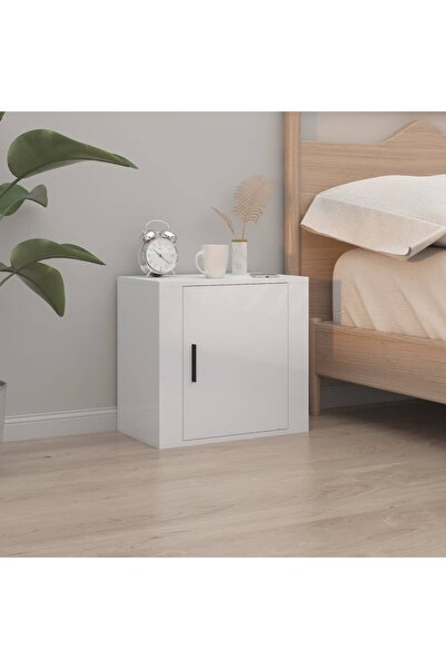 Concept Επιτοίχιο κομοδίνο, γυαλιστερό λευκό, 50x30x47 εκ.