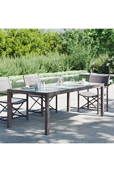 Concept Τραπέζι κήπου, καφέ, 190x90x75cm από σκληρυμένο γυαλί και πολυρατάν