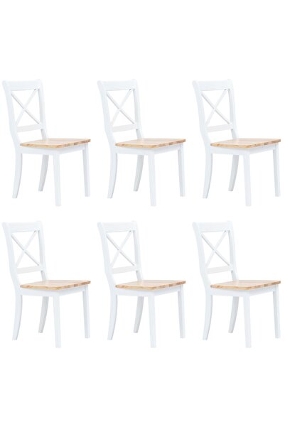 Concept Καρέκλες κουζίνας, 6 τεμάχια, λευκό και ανοιχτόχρωμο ξύλο, ξύλο καουτ...