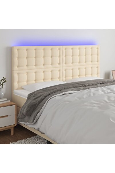 Concept Tăblie de pat cu LED, crem, 200x5x118/128 cm, textil