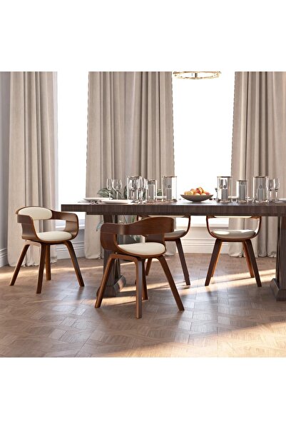 Concept Scaun de bucătărie, 4 buc., crem piele ecologică și lemn curbat