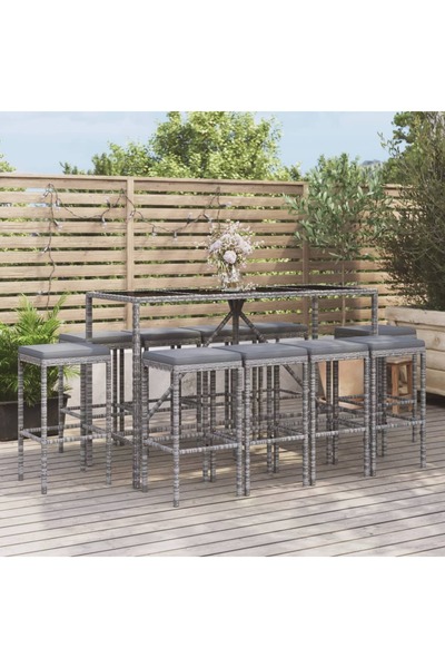 Concept Σετ επίπλων κήπου με μαξιλάρια, 11 τεμάχια, γκρι, πολυρατάν